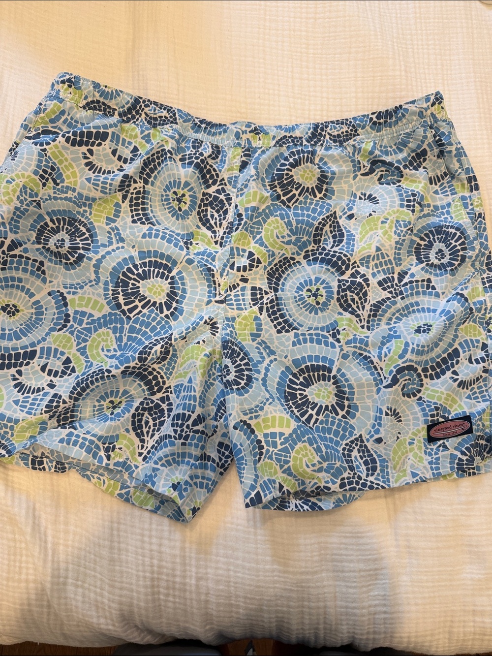 Vineyard Vines Blue & Lime Mosaic Floral Swim Shorts